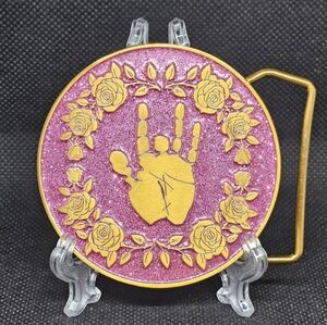 Grateful Dead Garcia Tribute 2.5" Gold Tone &Magenta Handprint Belt Buckle
